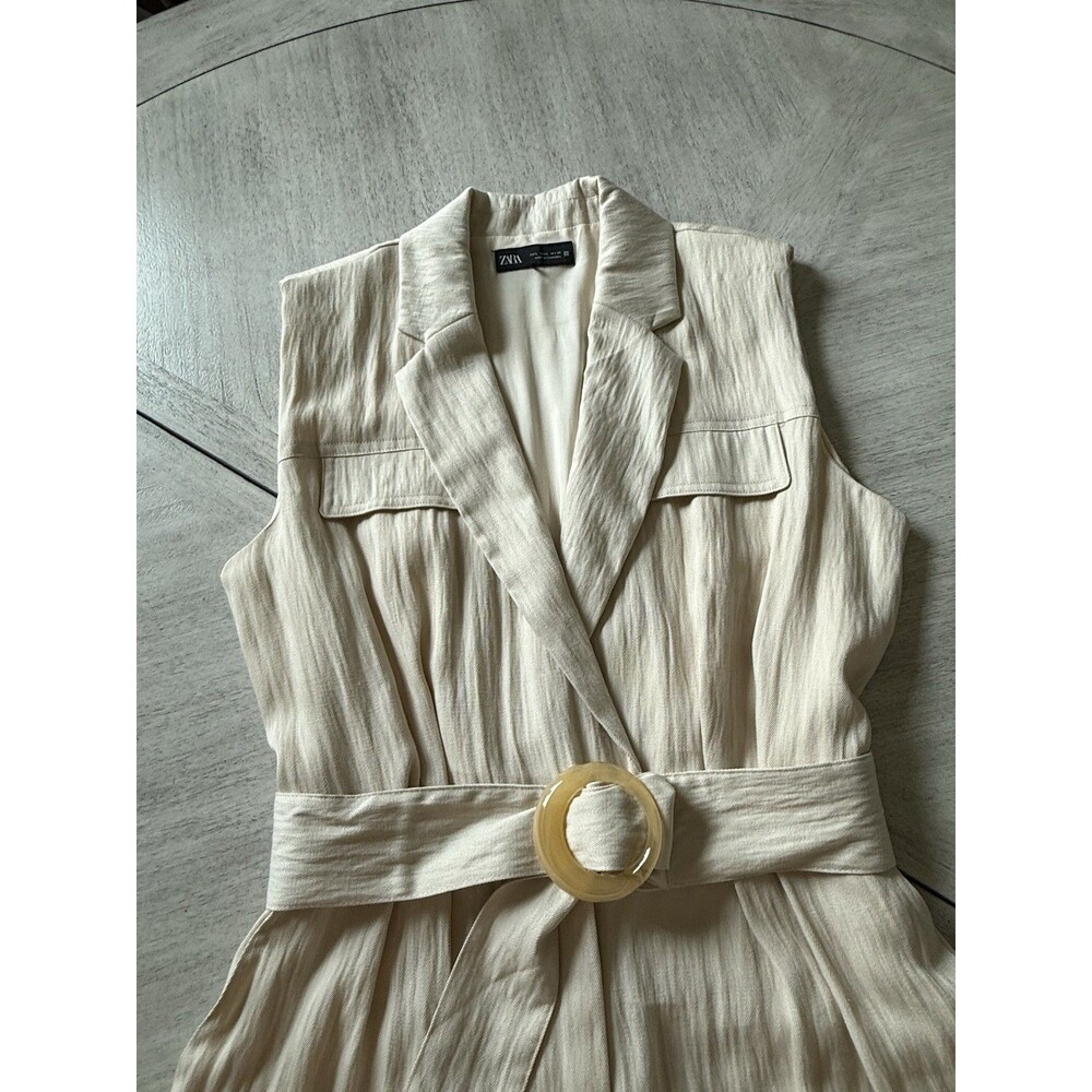 🎯 BEST TITLE: Zara Long Belted Jumpsuit Beige Women Size L Wide Leg Chic Style - Picture 11 of 16